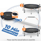 Bcan 48'''' Foldable Mini Trampoline For Adults Max Load 440Lbs, Fitness Rebounder With Adjustable Foam Handlebar, Exercise Tram