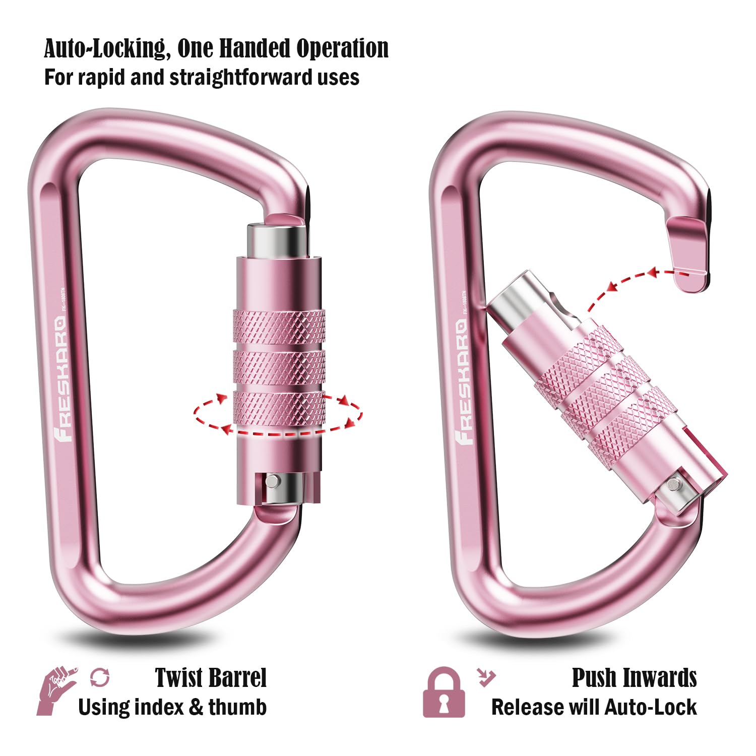 Freskaro 3Inch Locking Carabiner Clips With A Twist Auto Lock, Heavy Duty Rated 2698Lbs, Lightweight & Rustproof 7075 Aluminum,