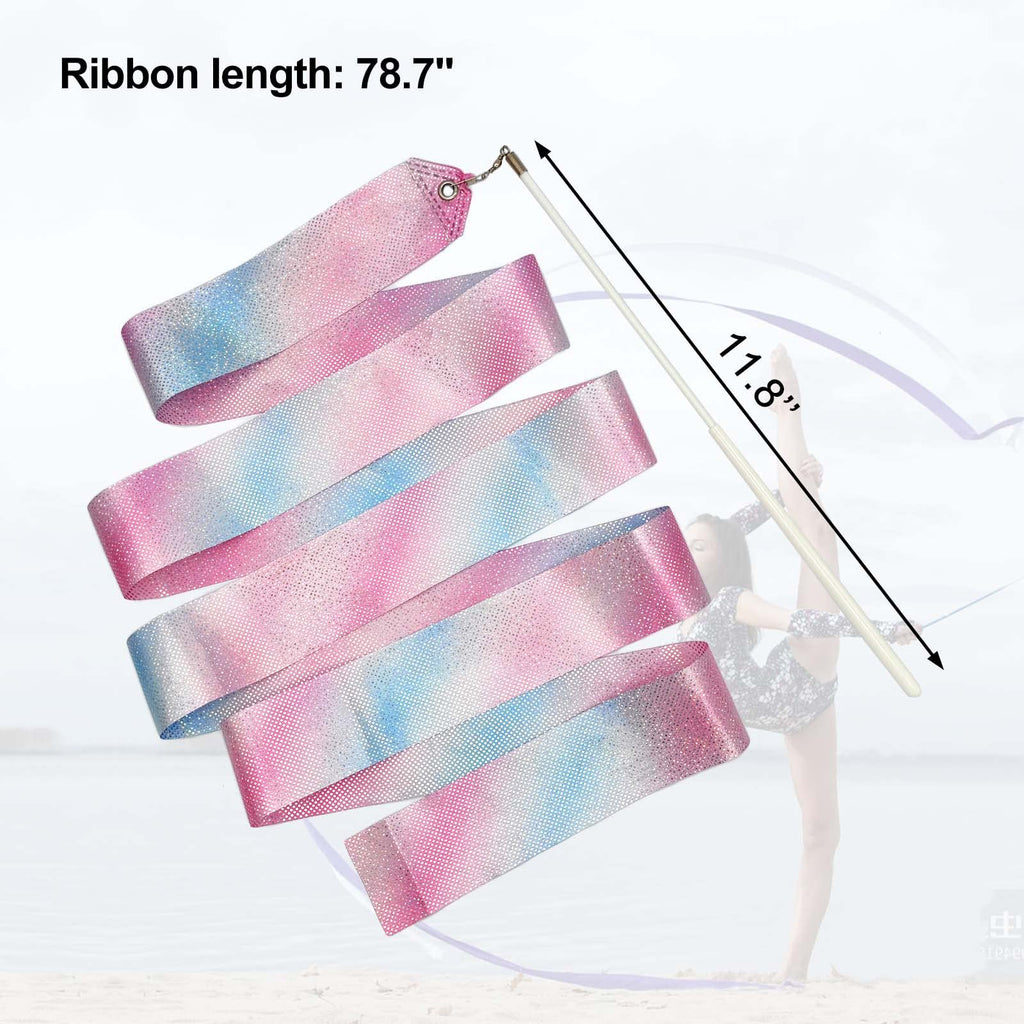 Medsuo 2Pcs 78.7Inch Gymnastic Ribbon Sparkling Dance Ribbon Twirling Baton Long Ribbon Streamers Rhythmic Gymnastics For Kids A