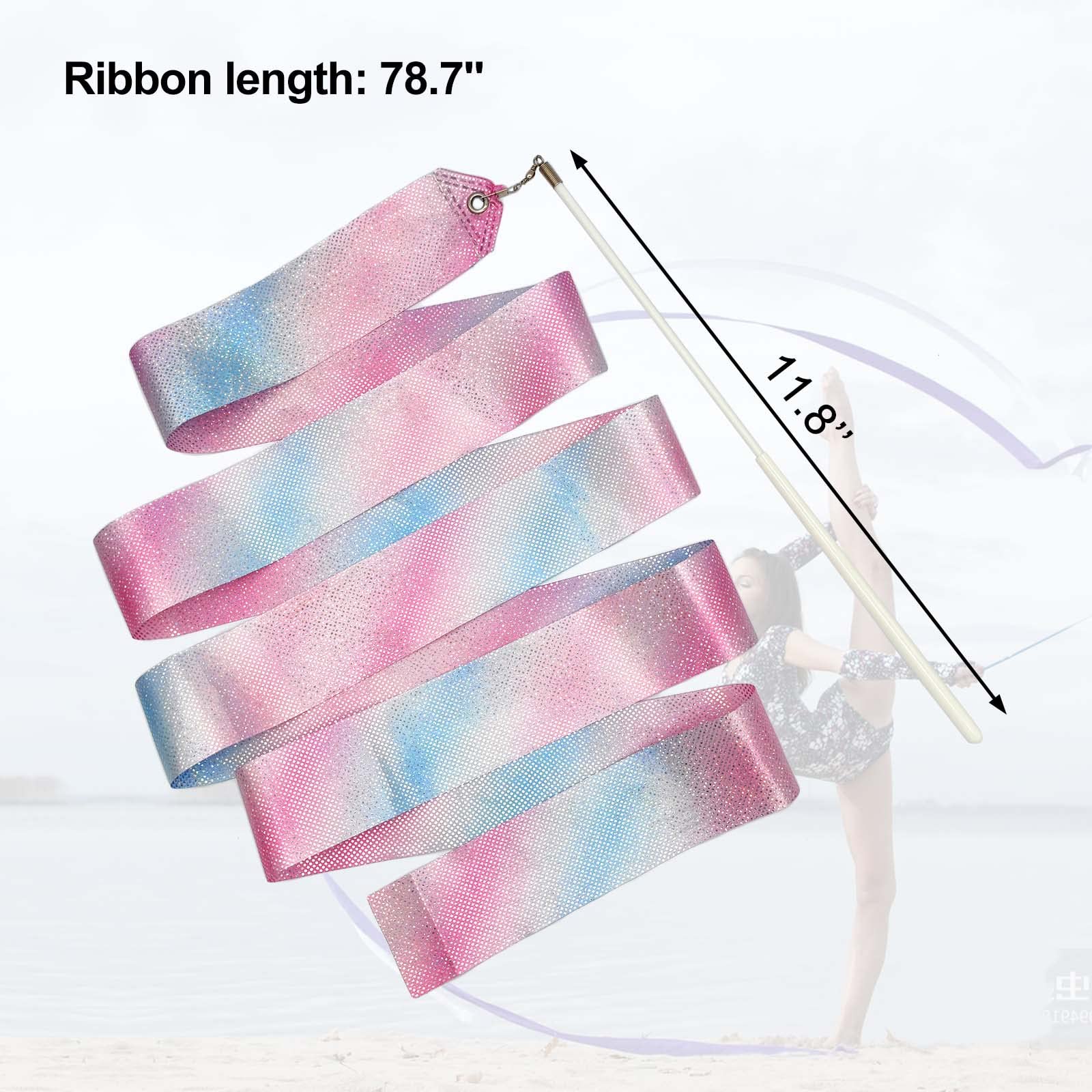Medsuo 2Pcs 78.7Inch Gymnastic Ribbon Sparkling Dance Ribbon Twirling Baton Long Ribbon Streamers Rhythmic Gymnastics For Kids A