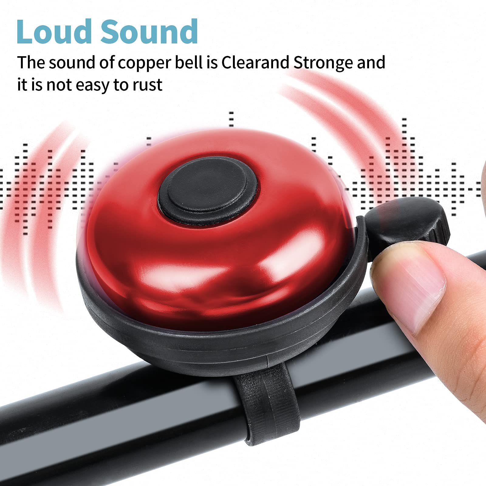 Xthuge Classic Bike Bell, Aluminum Bicycle Bell, Loud Crisp Clear Sound Bicycle Bike Bell For Adults Kids(Red-Right Hand Use2 Pa