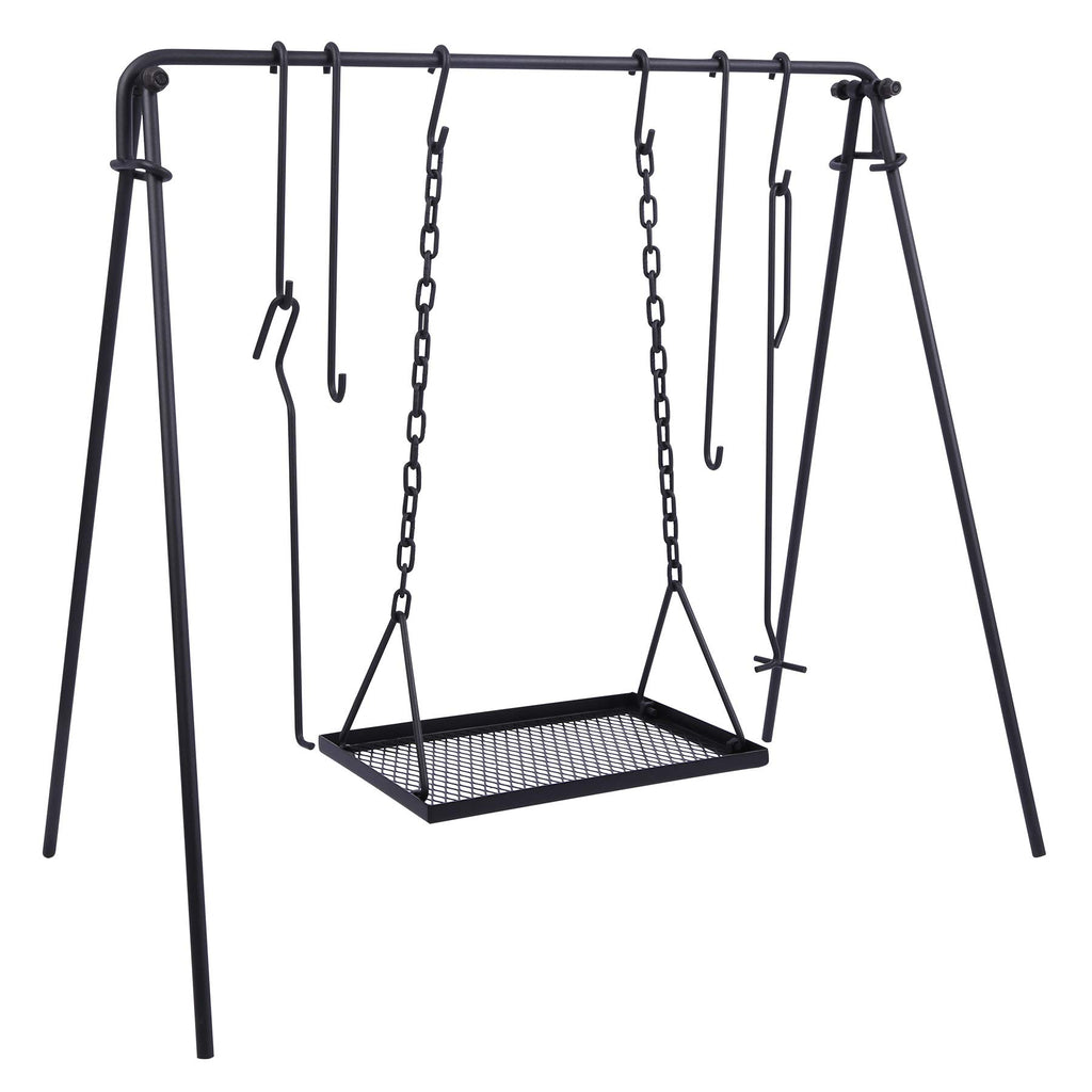 Redcamp Campfire Swing Grill Stand, Portable Hanging Cooking Grill Rack With Dutch Oven Lid Lifter & Hooks For Outdoor Bbq Picni