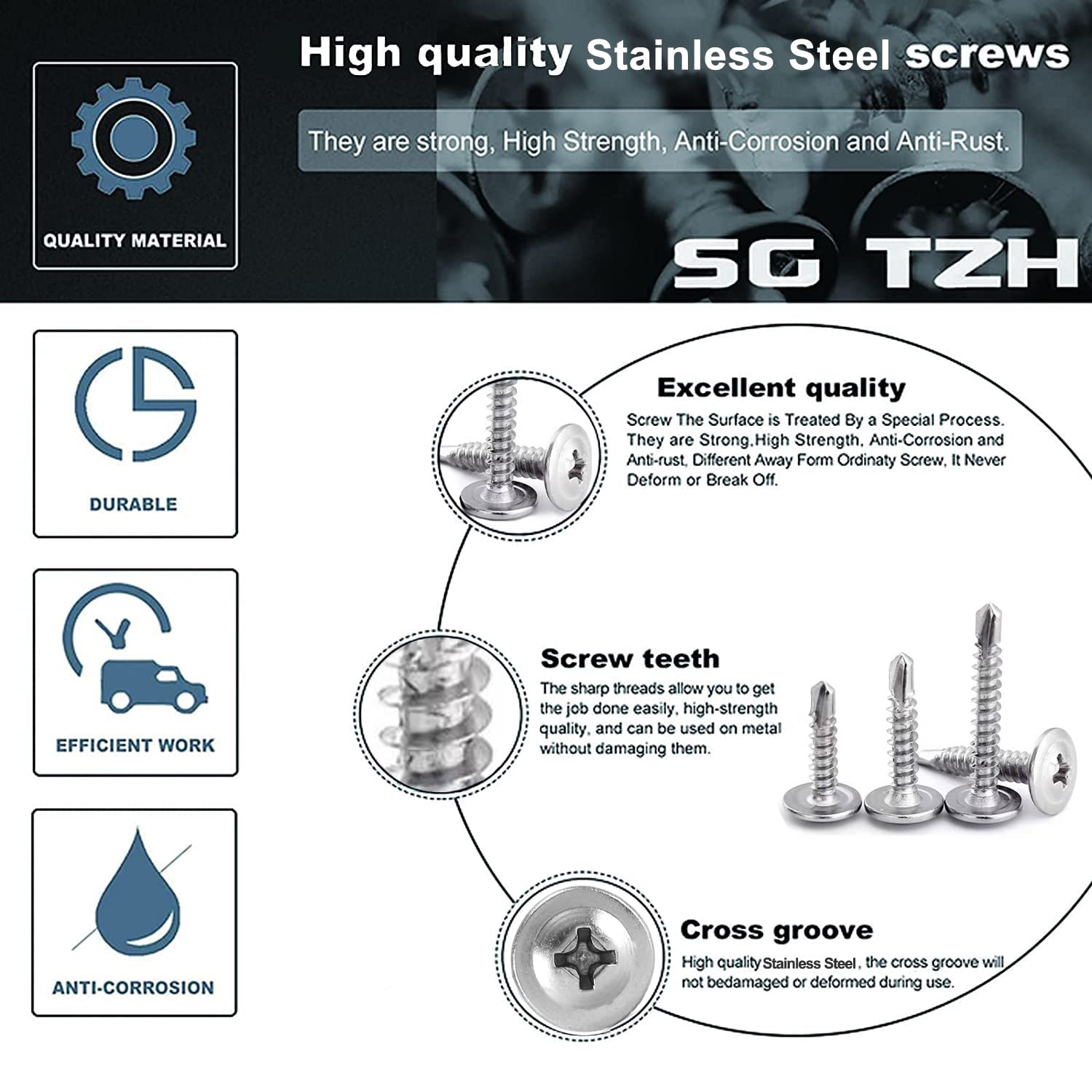 8 X 1-12 Sheet Metal Screws 100Pcs 410 Stainless Steel Truss Head Fast Self Tapping Screws By Sg Tzh