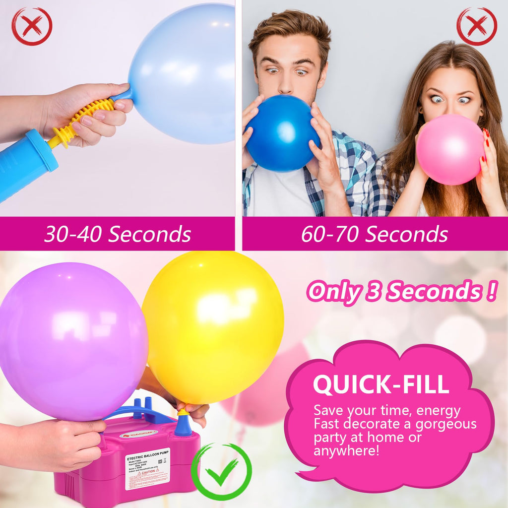 IDAODAN Electric Balloon Pump, Portable Electric Balloon Blower Machine Inflator Air Pump Dual Nozzle 110V 600W for Party Decora
