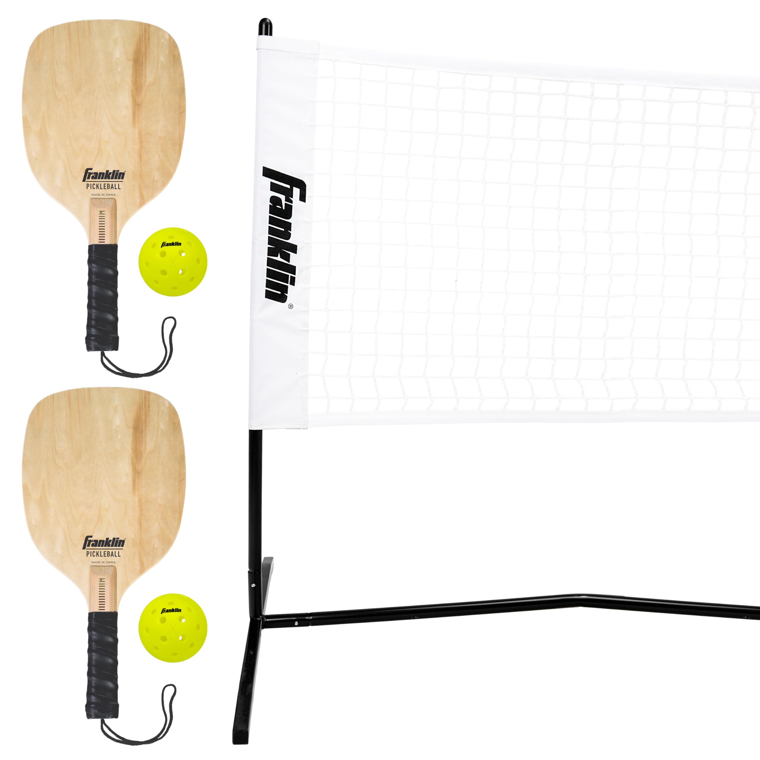 Franklin Sports Complete Half Court Size Pickleball Net Set - Includes 10ft Net, (2) Paddles, and (2) X-40 USA Pickleball Approv