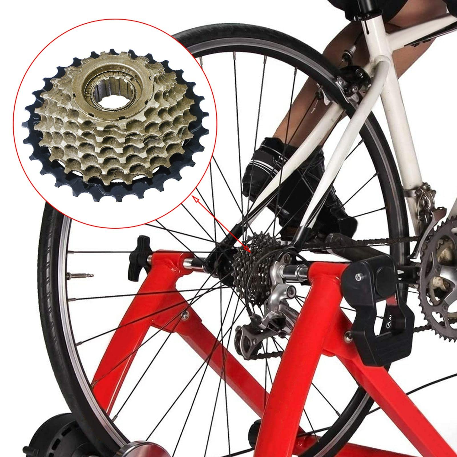 Ovrilossa 7-Speed Bicycl-e Freewheel, 14-16-18-20-22-24-28T Sprocket Cycling Freewheel, Stainless Steel Screw On Mountain Road B
