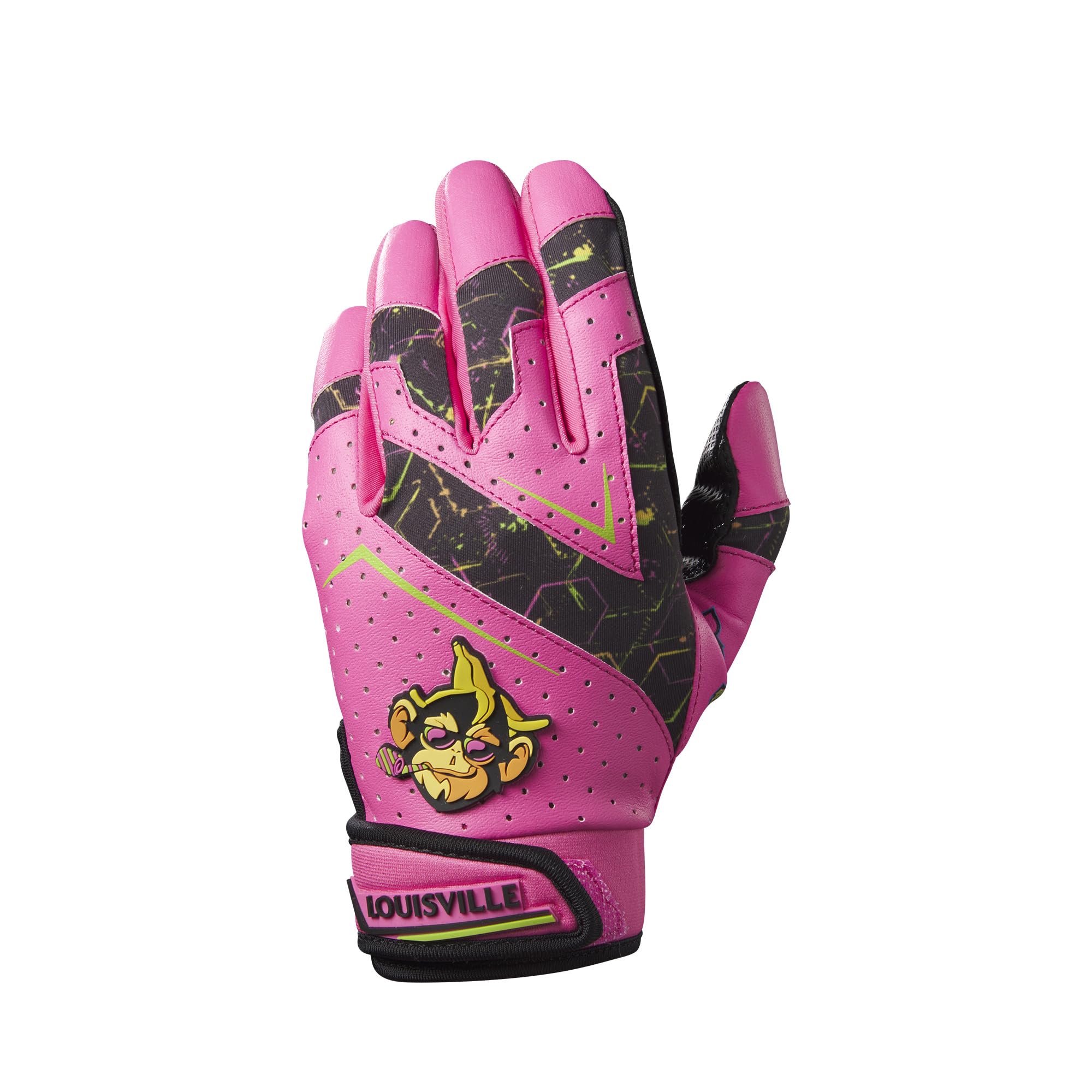 Louisville Slugger Party Animals Youth Genuine V2 Batting Gloves - Hot Pink/Black, Small
