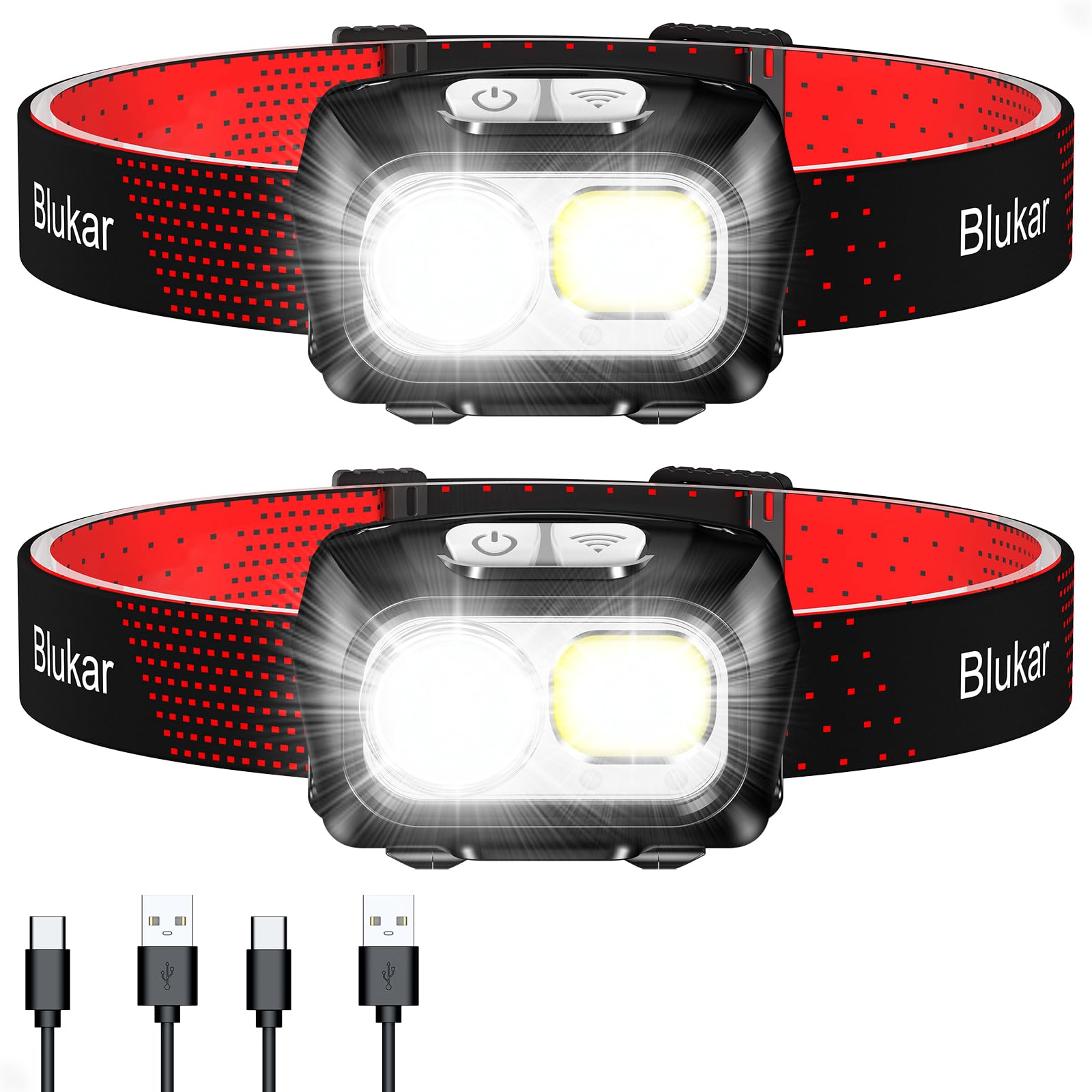 Blukar LED Headlamp Rechargeable,2000L Super Bright Headlight with Motion Sensor -Dimmable Brightness,8 Modes,Spotlight&Floodlig