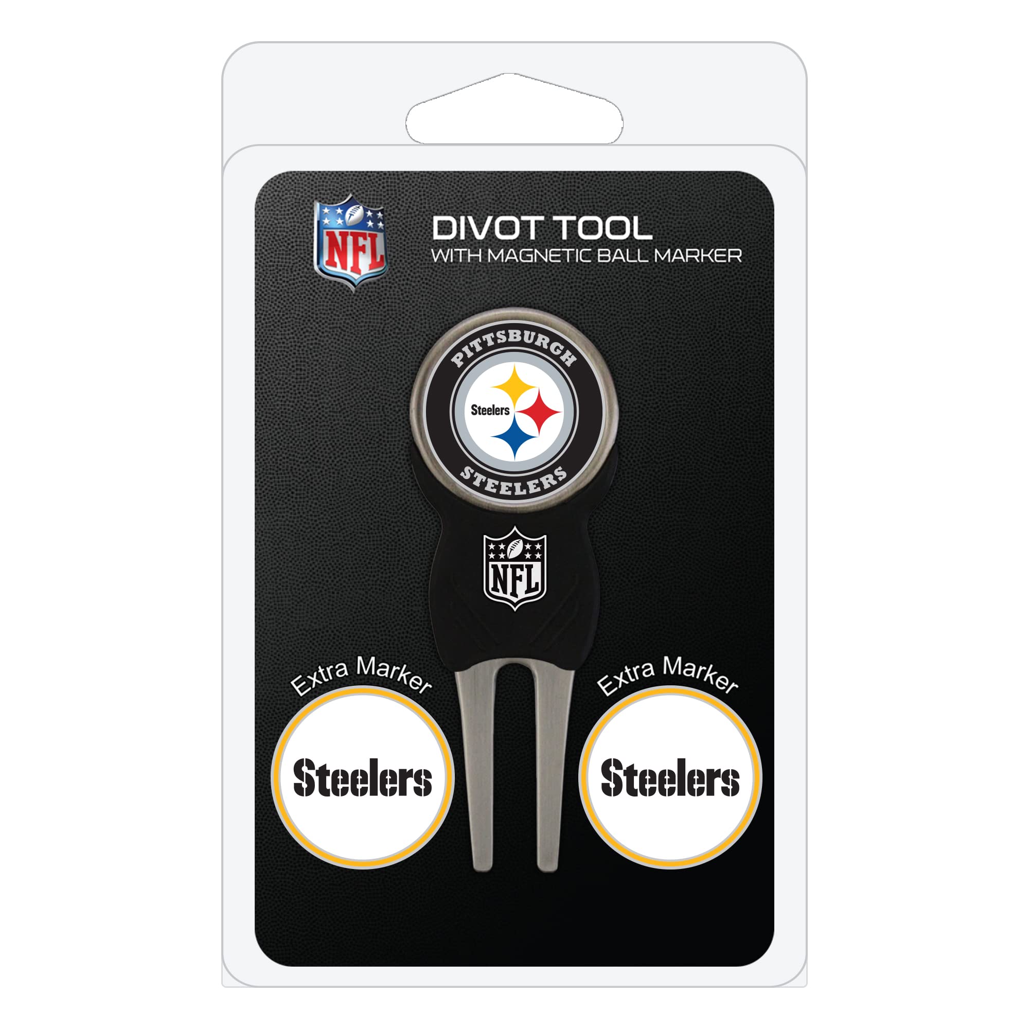 Team Golf Nfl Pittsburgh Steelers Divot Tool Pack With 3 Golf Ball Markers Divot Tool With 3 Golf Ball Markers Pack, Markers Are