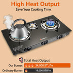 Besnerg Propane Stove 3 Burner Gas Stove, 34000 Btu High-Efficiency Auto Ignition Tempered Glass Lpg Cooktop With Csa Regulator