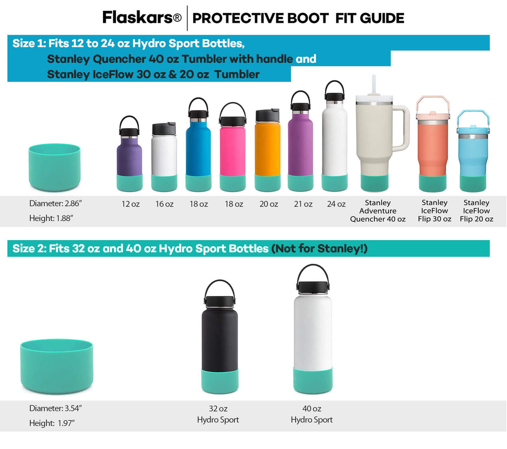 Flaskars Protective Silicone Boot For 12Oz - 40 Oz Hydro Sport Water Bottles Flask Anti-Slip Bottom Sleeve Cover (Fits 12 To 24
