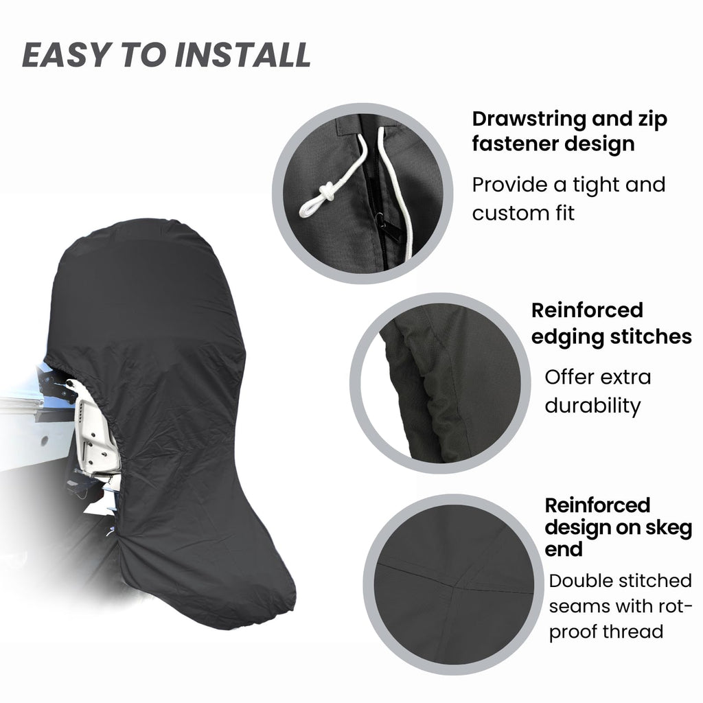 Savvycraft Heavy Duty Outboard Motor Cover, Waterproof 600D Polyester Full Size Boat Engine Cover For Motor Up To 100-150 Hp Bla