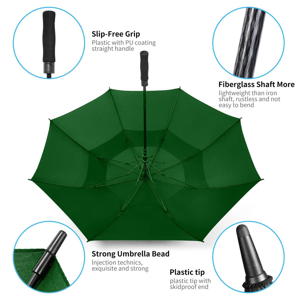 Mrtlloa 68 Inch Automatic Open Green Golf Umbrella, Extra Large Oversize Double Canopy Vented Windproof Waterproof Stick Umbrell