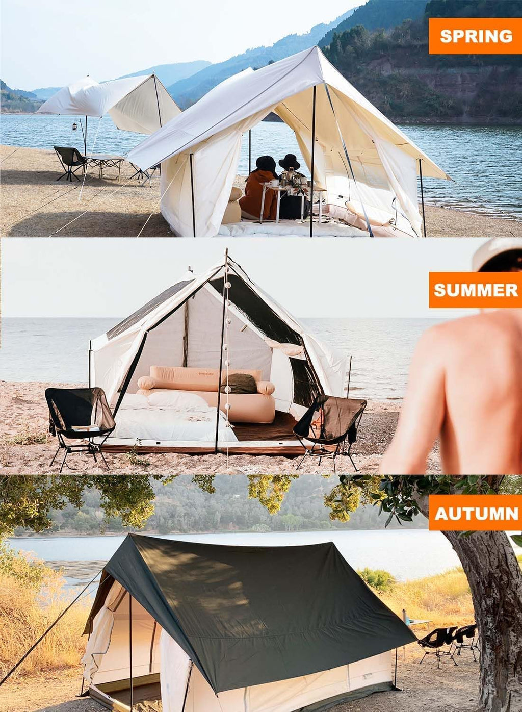 Kingcamp 6-8 Person Canvas Tent For Camping Waterproof & Windproof Cabin Tents With Large Mesh Windows, Easy Setup, All Season W