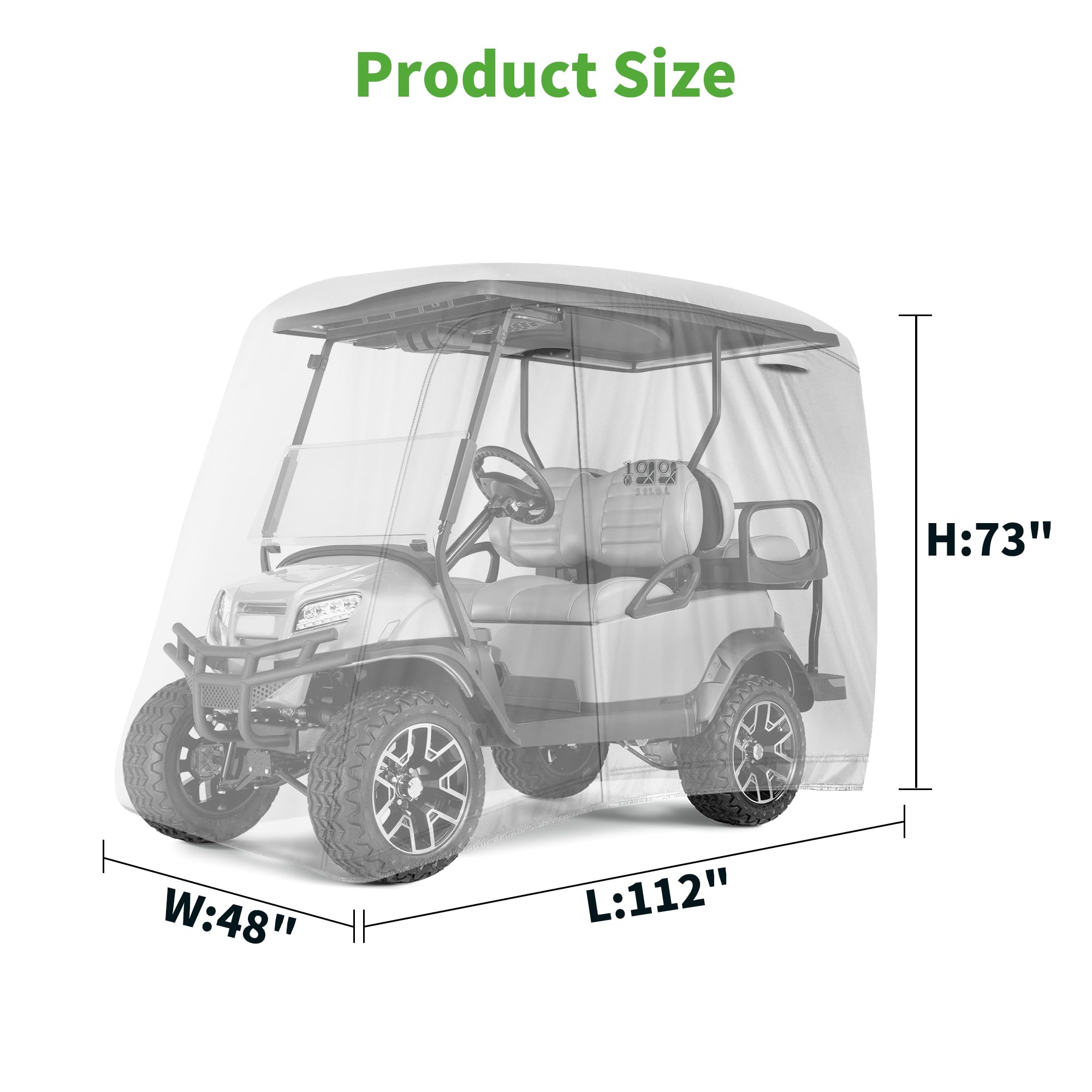 10L0L Universal 2-4 Passenger Golf Cart Cover For Ezgo, Club Car And Yamaha, Waterproof Sunproof And Durable, Silver White