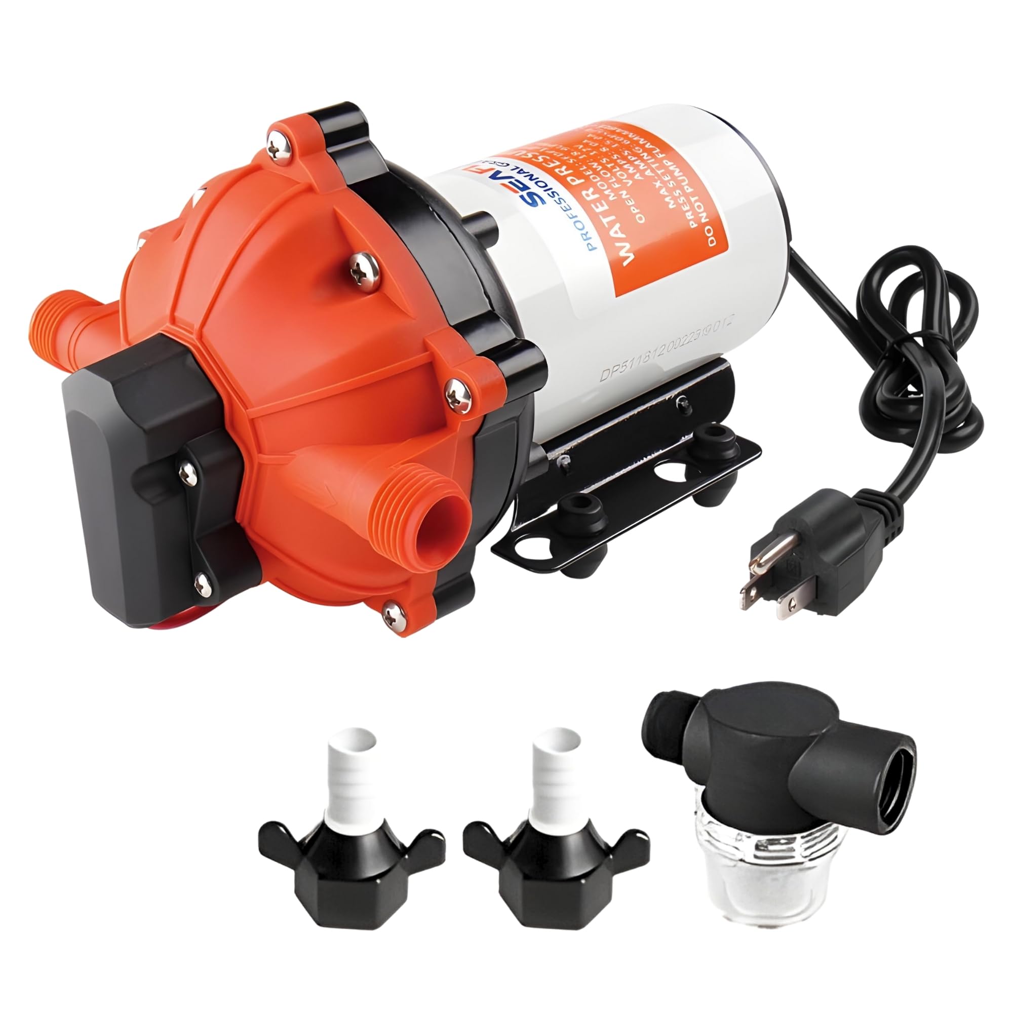 Seaflo 55-Series Industrial Water Pressure Pump W/Power Plug For Wall Outlet - 115Vac, 5.0 Gpm, 60 Psi | Self-Priming, Heavy Dut