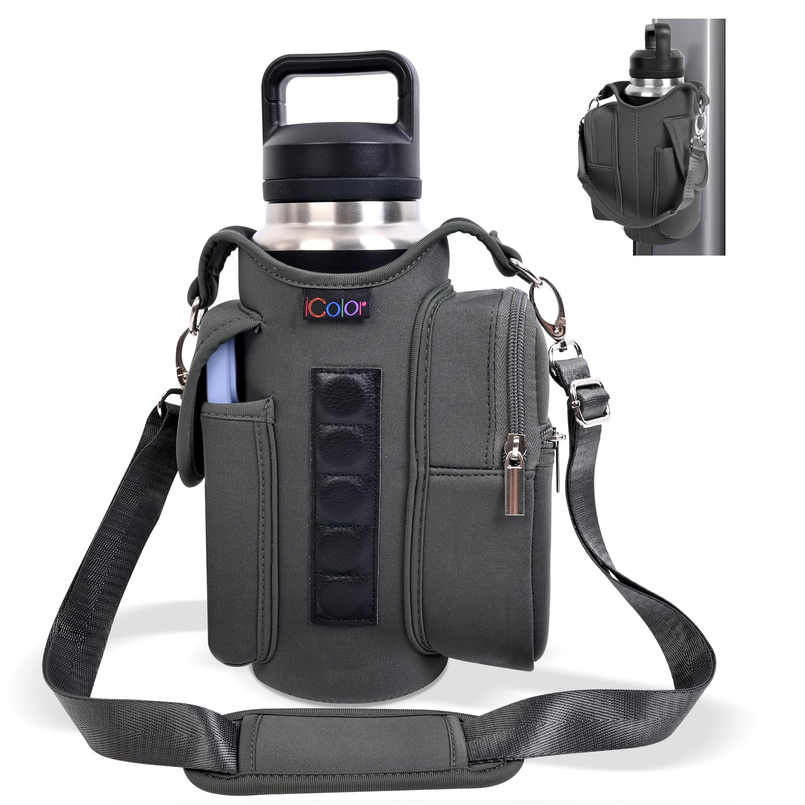 icolor Magnetic Gym Bag Water Bottle Carrier Holder with Phone Pockets & Shoulder Strap Small Gym Bag 5 Built-in Magnets Gym Acc
