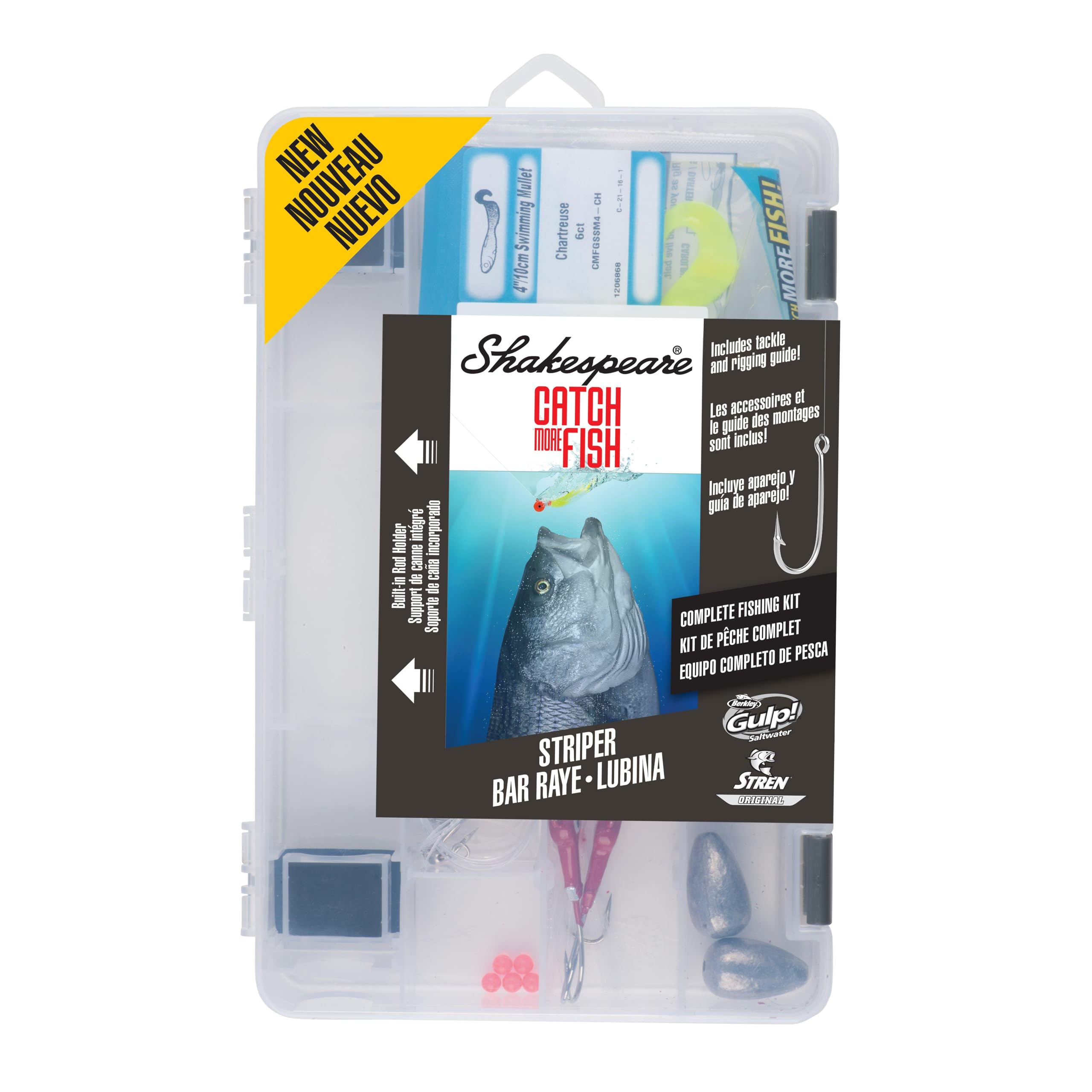 Shakespeare Catch More Fish Striper Spinning Fishing Combo, Includes Fishing Rod & Reel, Berkley Fishing Baits, Live Bait Tackle