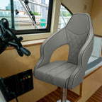 ERGOSEAT Deluxe Pro High Back Boat Seat Pontoon Captains Bucket Seat Boat Seat with Armrests (Light Gray/Light Gray/Charcoal)