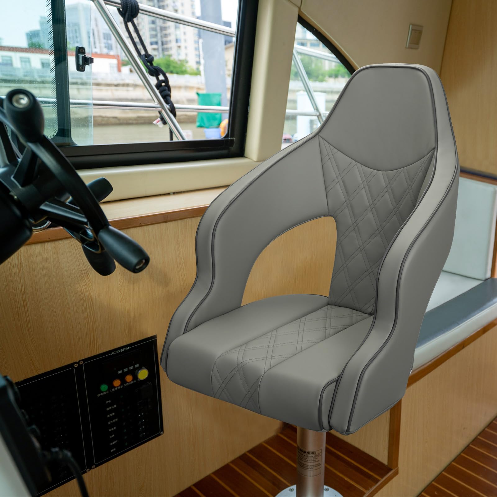 ERGOSEAT Deluxe Pro High Back Boat Seat Pontoon Captains Bucket Seat Boat Seat with Armrests (Light Gray/Light Gray/Charcoal)