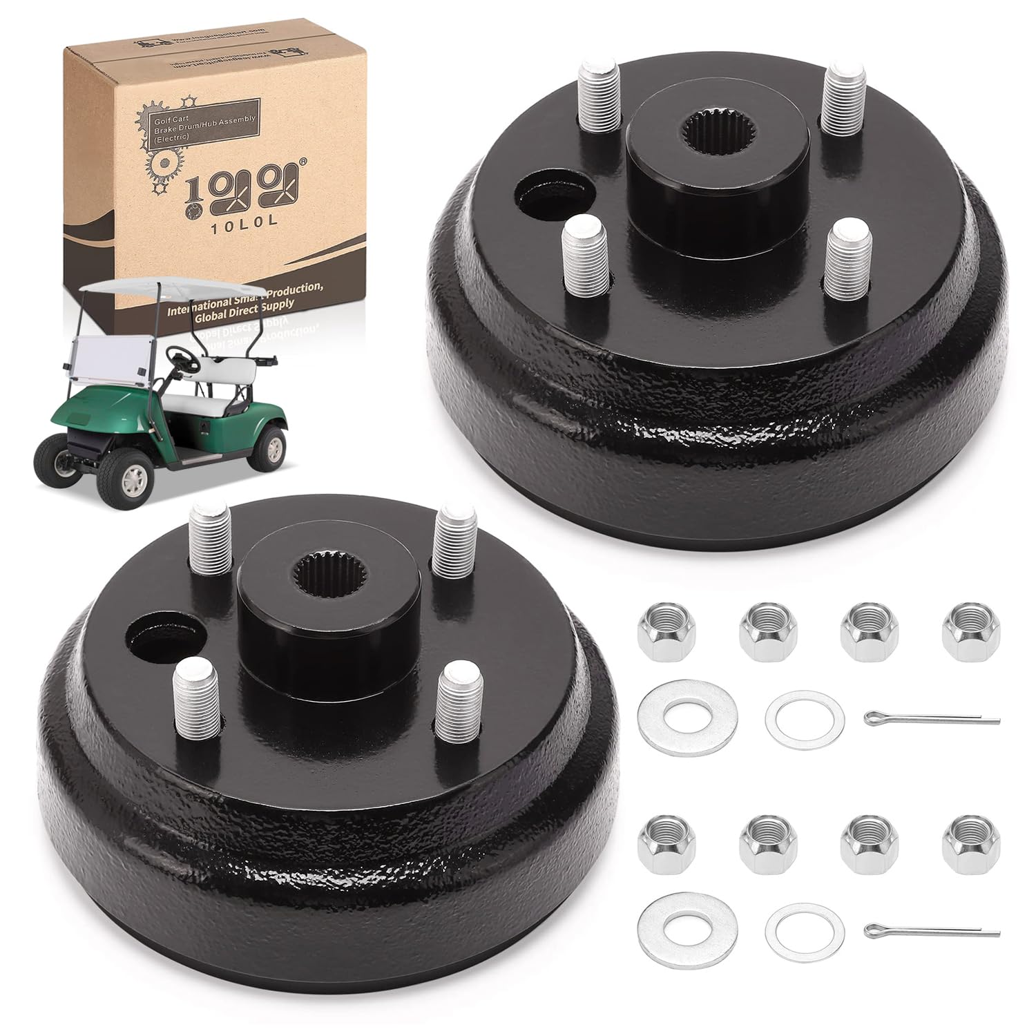 10L0L Golf Cart Brake Drum Hub Assembly (Electric) For Ezgo Txt Replaces Oem# 19186G1P, 2-Pack