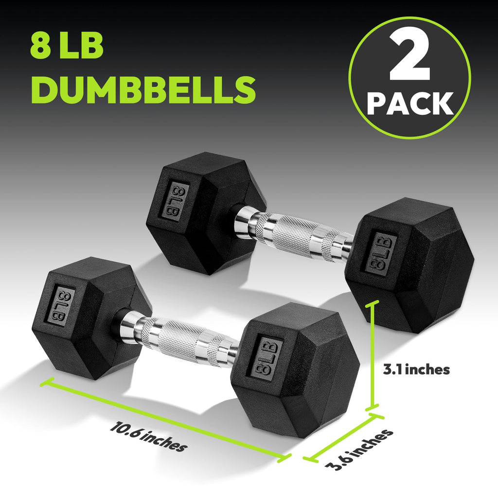 Hex Dumbbell Rubber Encased Dumbbell Strength Training Hex Dumbbell, Hand Weight For Workout & Exercise/Pair Of 8Lb