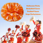 Hooshing 2Pcs Pom Poms Cheerleading Orange And White Pompoms With Baton Handle For Team Spirit Sports Dance Cheering Girls Kids