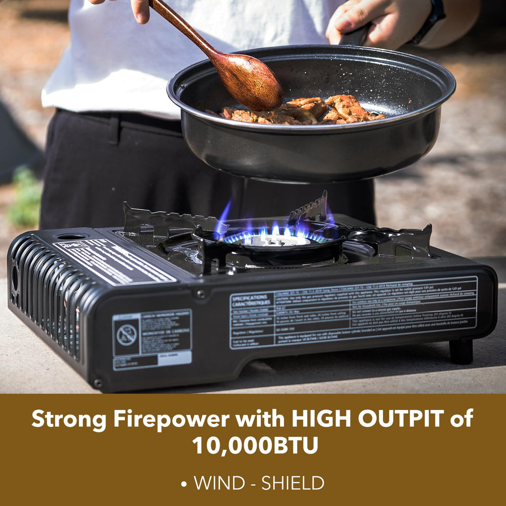 The First Penguin Portable Camping Stove - With Carrying Case 10,000 Btu Great For Emergency Preparedness Kit, High Power Butane