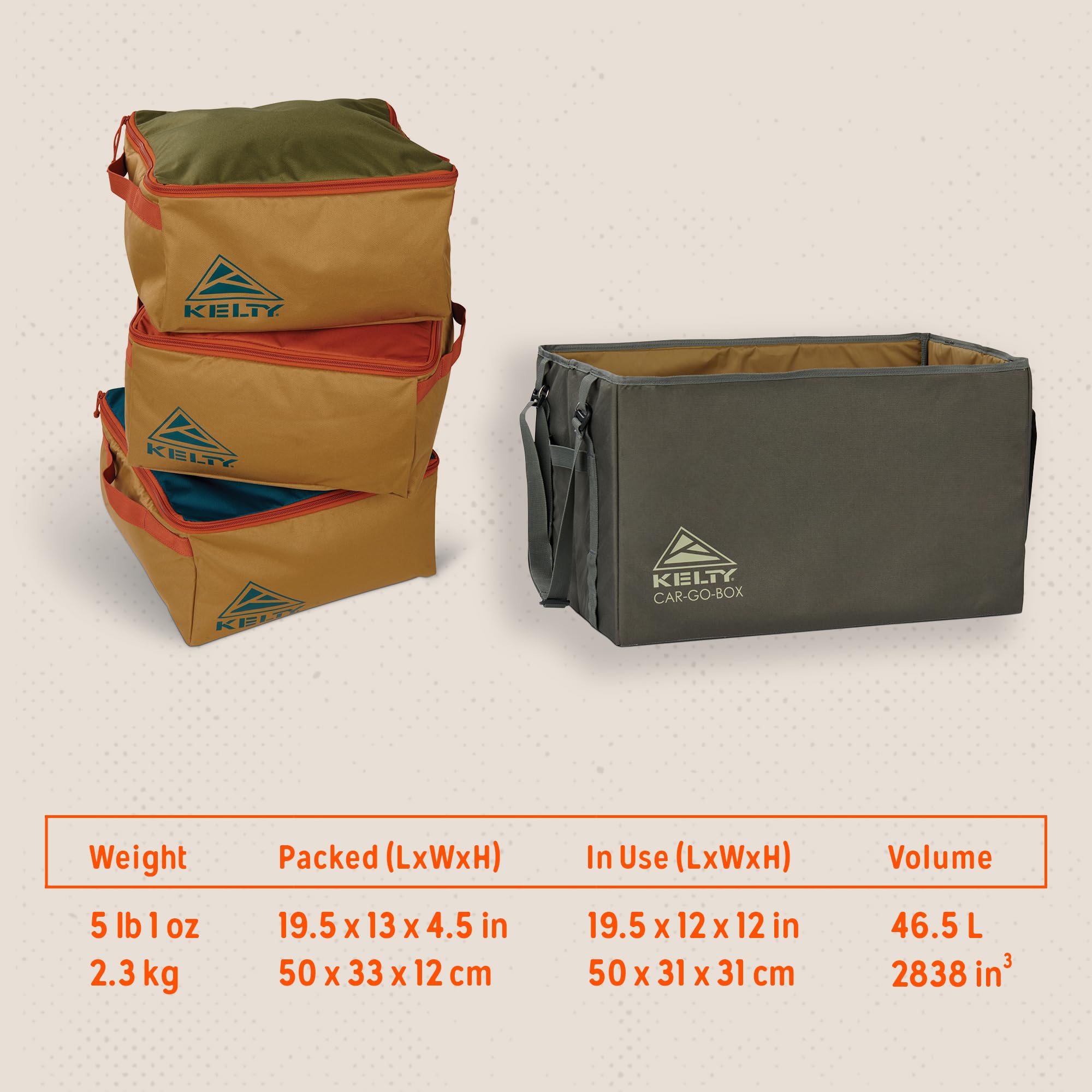 Kelty Car-Go-Box - Camping, Tailgating, Travel Organization Kit For Trucks, Vans, Suvs, Cars - Color Coded Packing Cubes, Rugged