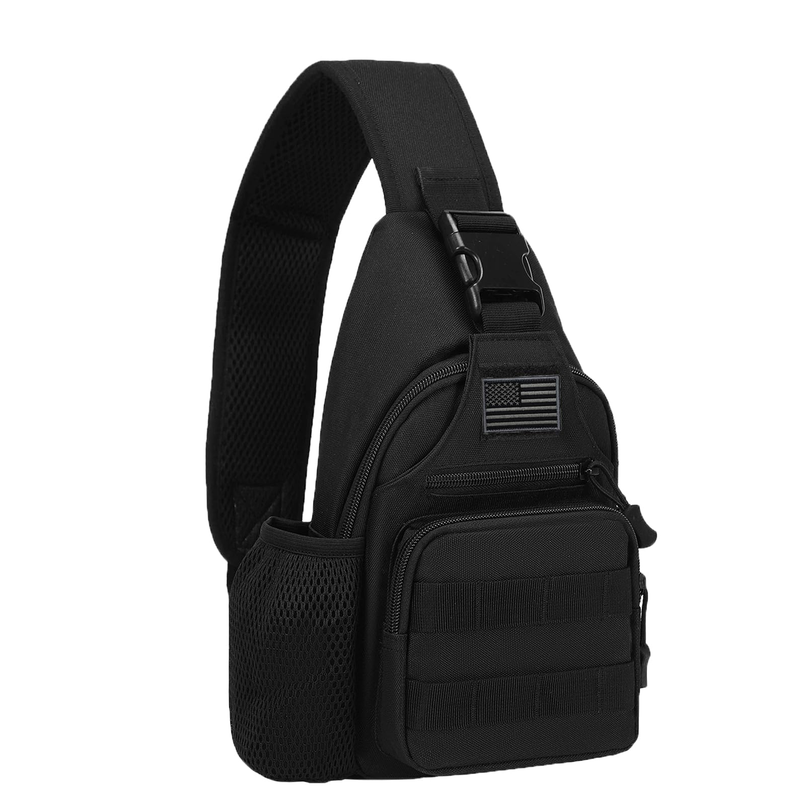 ZHIERNA Tactical Crossbody Bag for Men with Water Bottle Holder, MOLLE EDC Shoulder Sling Chest Bags with USB Charging Port for 