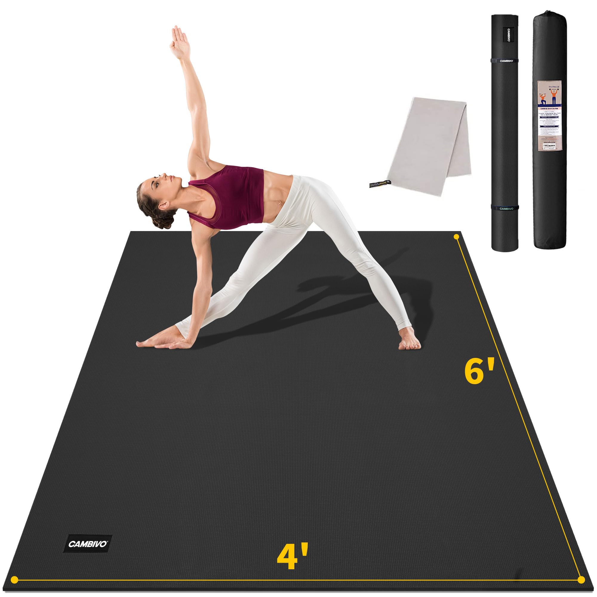 Cambivo Large Yoga Mat, Extra Thick Workout Mats For Home Gym, 6'X 4'X 8 Mm Non Slip Wide Exercise Mat For Pilates, Stretching O