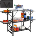 VEVOR Camping Kitchen Table, Aluminum Folding Portable Outdoor Cook Station with 4 Iron Side, 2 Shelves & Carrying Bag, Quick In