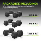 Handbode Hex Dumbbell 105 Lb Set, 12.5/17.5/22.5 Lb Weights Dumbbells Set Of 2, Rubber Encased Exercise & Fitness Dumbbells For