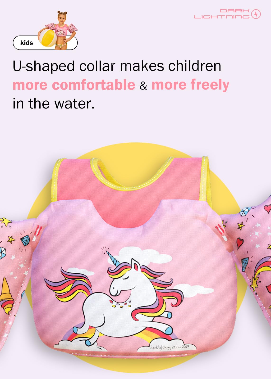 Dark Lightning Toddler Floaties, Swim Vest For Boys And Girls Age 2-7 Years Old, 20-50 Pounds Children Water Wings Arm Floaties