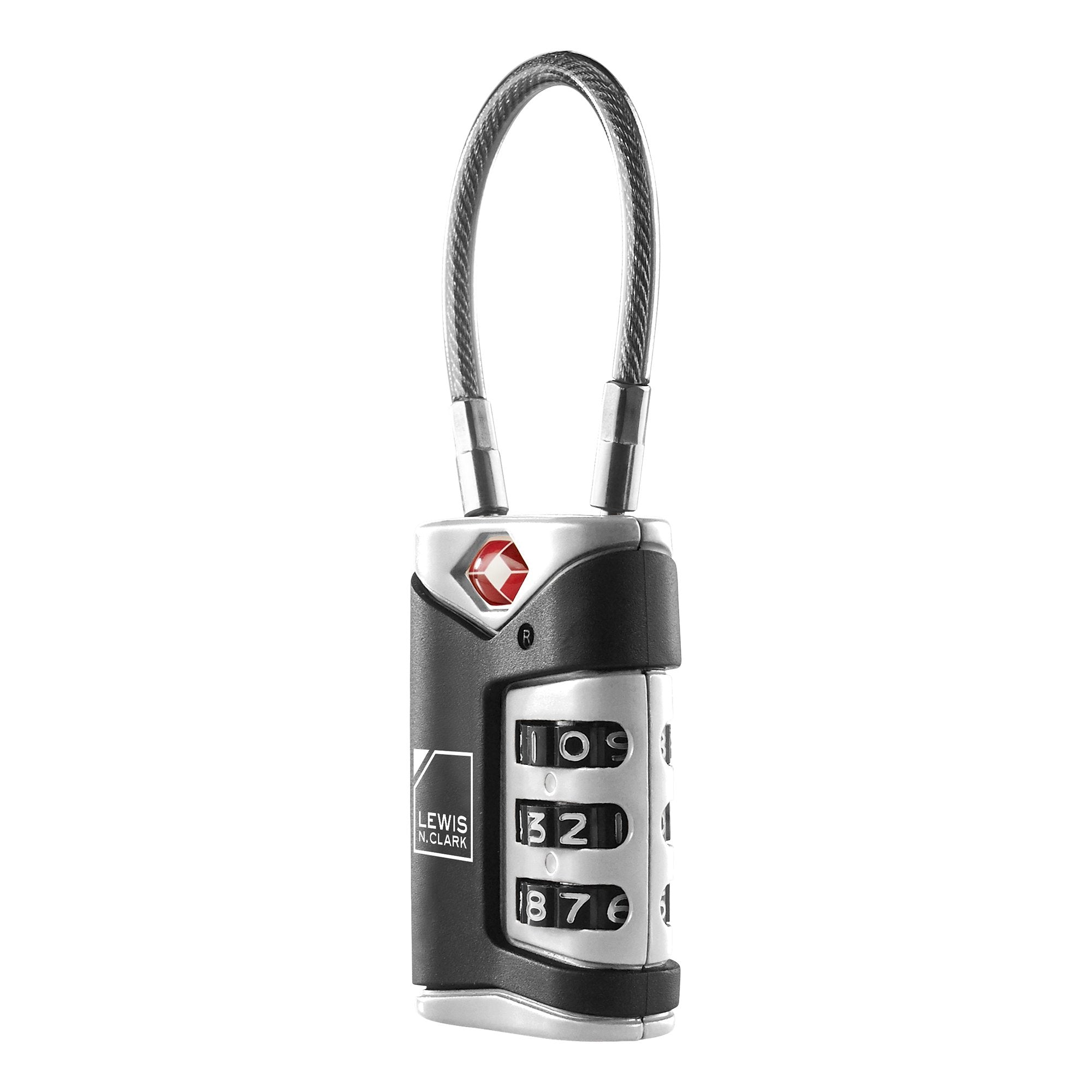 Lewis N. Clark Tsa Approved Luggage Lock + Steel Cable For Suitcase, Carry On, Backpack, Laptop Bag + Purse, Perfect For Airport