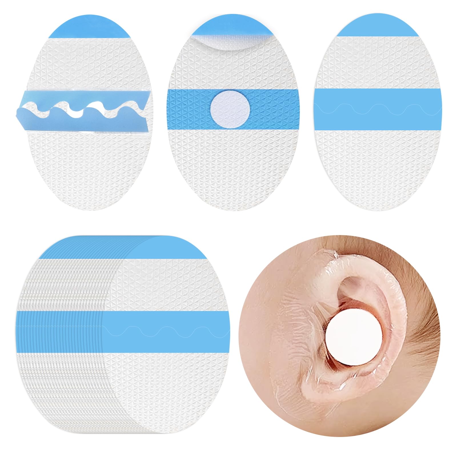 60 PCS Disposable Waterproof Ear Patches, Hydrogel Ear Covers for Swimming Baby Shower,Ear Protectors with Soft Cotton, for Show