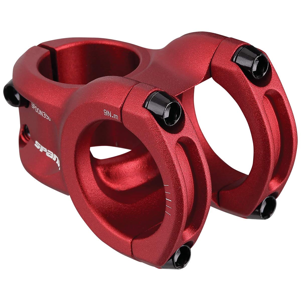 Spank Spoon 350 Stem,Red (Diameter 35Mm, Length: 35/43Mm, Rise: 0), Chamfered Bar Clamp, Ultra-Short Stack Height, Bicycle Stem,