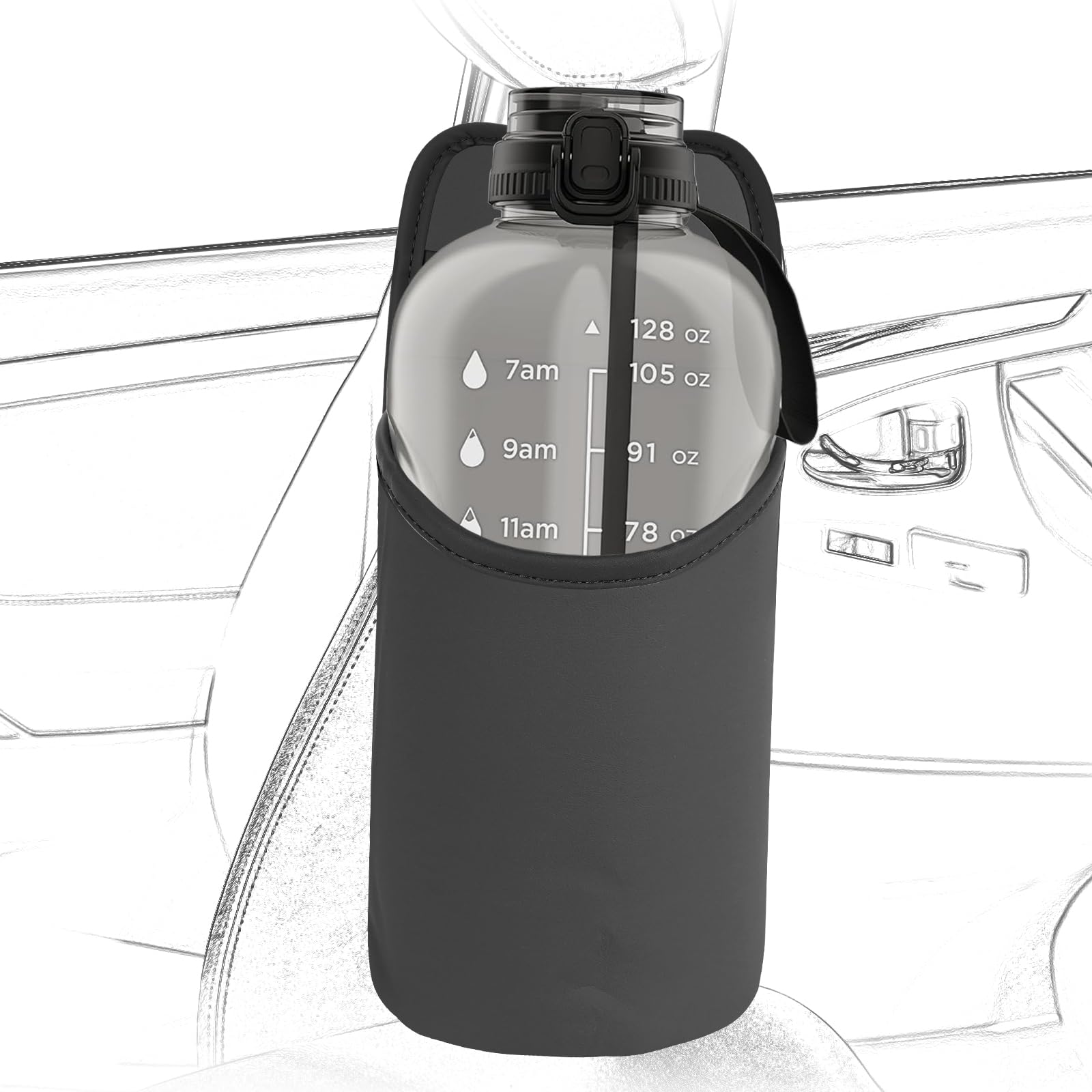 Linkidea Extra Large Car Seat Side Water Bottle Holder Compatible with EYQ 128oz, Hydracy Sport Bottle 78oz, Auto Seat Large Cup
