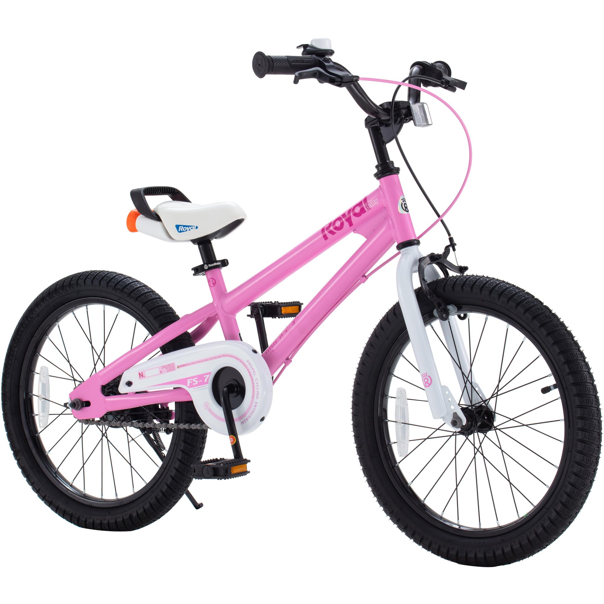 RoyalBaby Freestyle 7 Kids Bike 18 Inch Wheel Bicycle Beginners Girls Ages 5-8 Years, Kickstand and Water Bottle Included, Pink