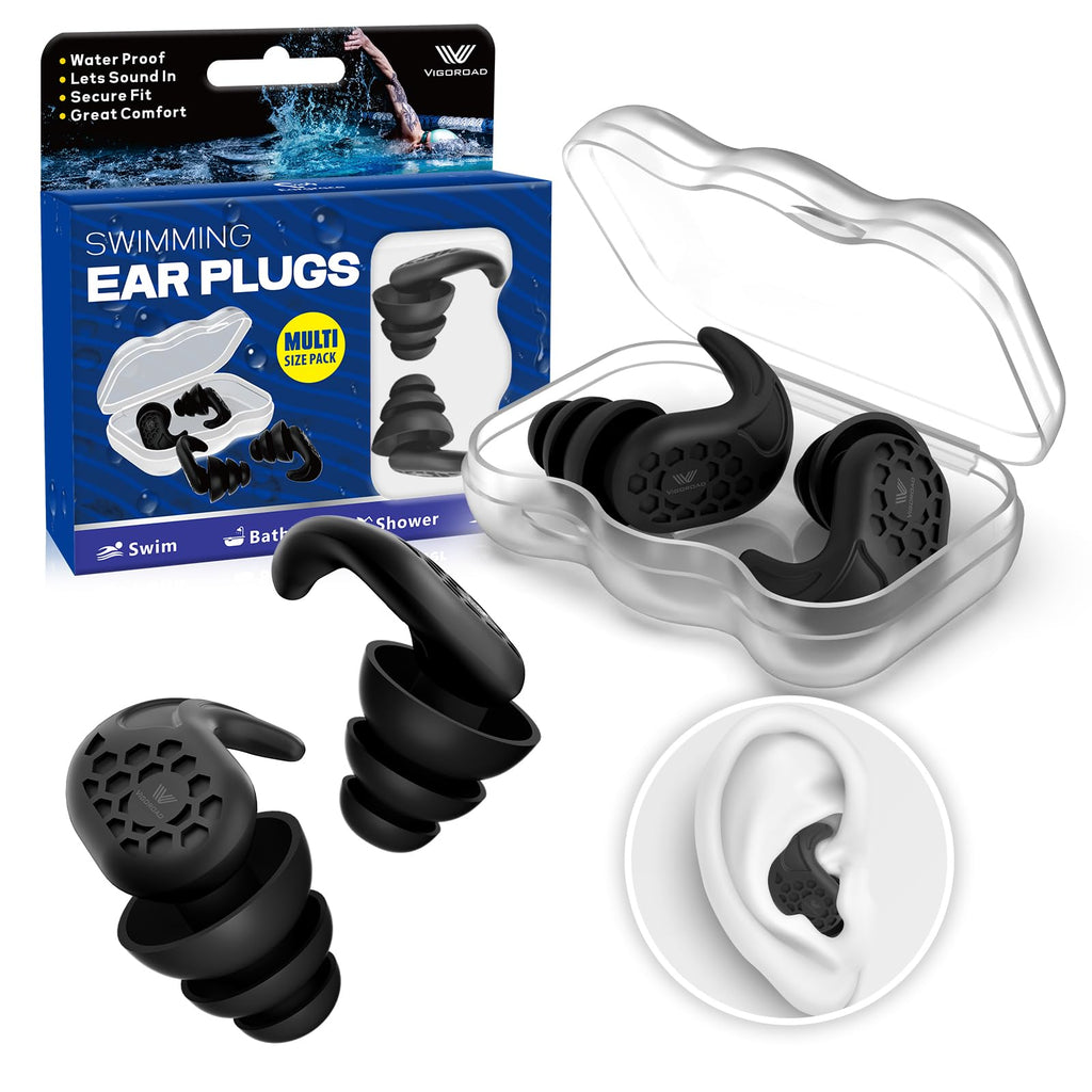 Swimming Ear Plugs, Vigoroad 2 Pairs Waterproof Ultra Comfy Reusable Silicone Swimming Earplugs For Swimmers, Shower, Bathing, S
