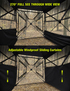 Tidewe Hunting Blind 270Full See Through With Windproof Curtain, Silent Magnetic Door & Sliding Windows, 2-3 Person Pop Up Groun