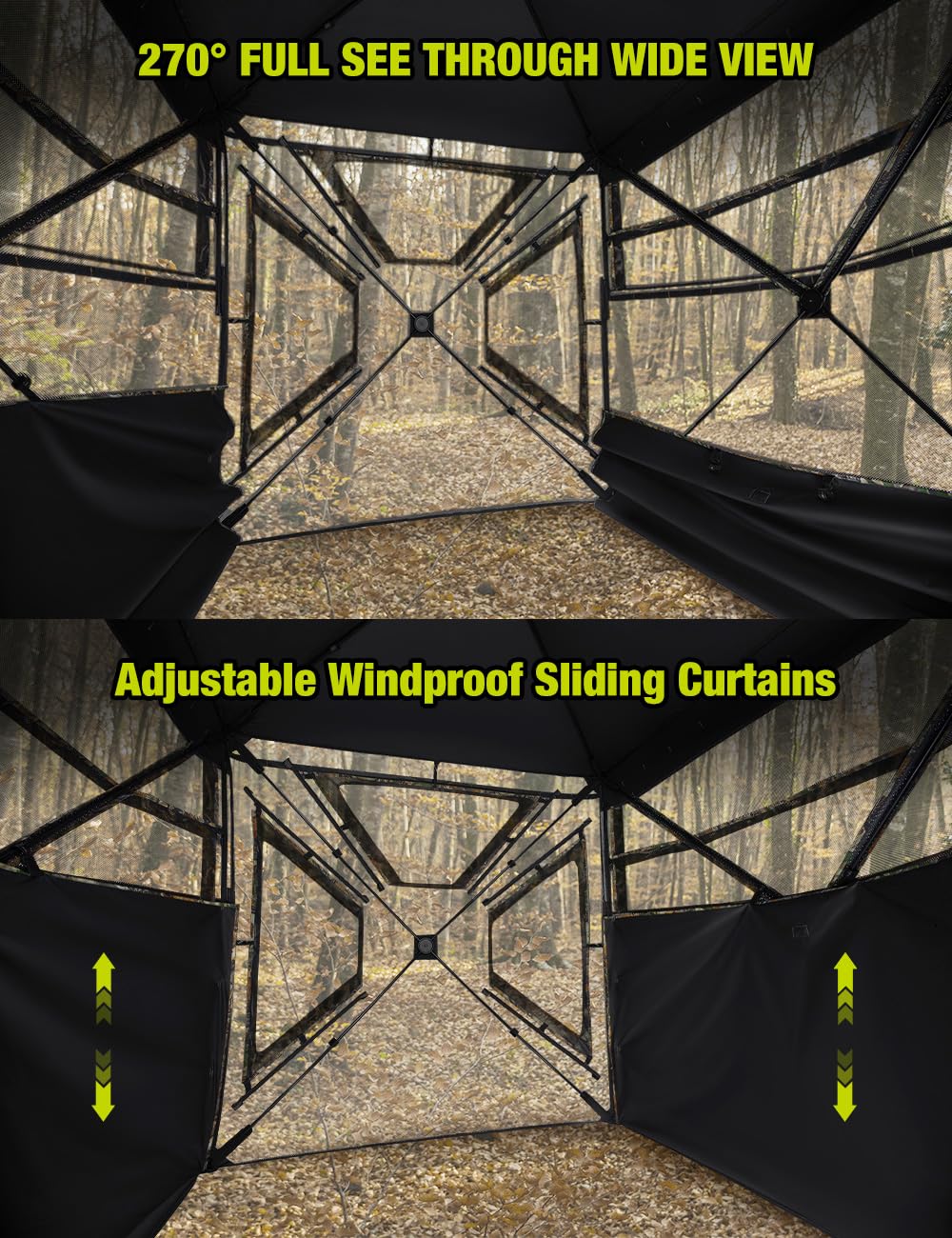 Tidewe Hunting Blind 270Full See Through With Windproof Curtain, Silent Magnetic Door & Sliding Windows, 2-3 Person Pop Up Groun