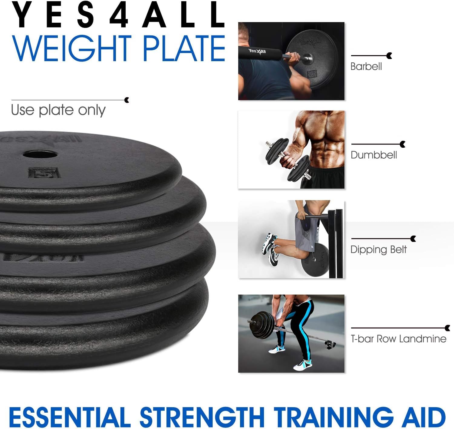 Yes4All Standard 1-Inch Cast Iron Weight Plates - 7.5Lbs X 4Pcs