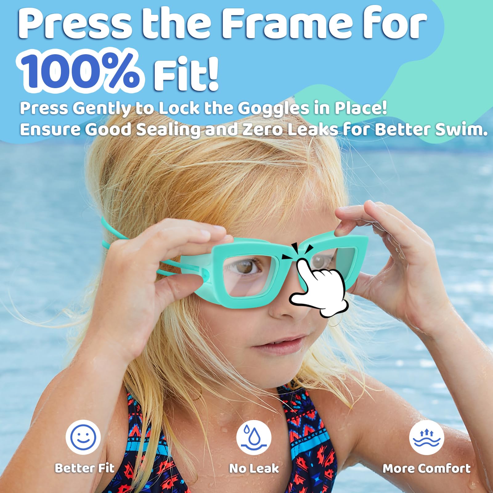 Vvinca Kids Swim Goggles, 2 Packs Toddlers Swimming Goggles Bungee Strap No Hair Pulling Anti-Fog Uv Protection Leak-Proof Sungl