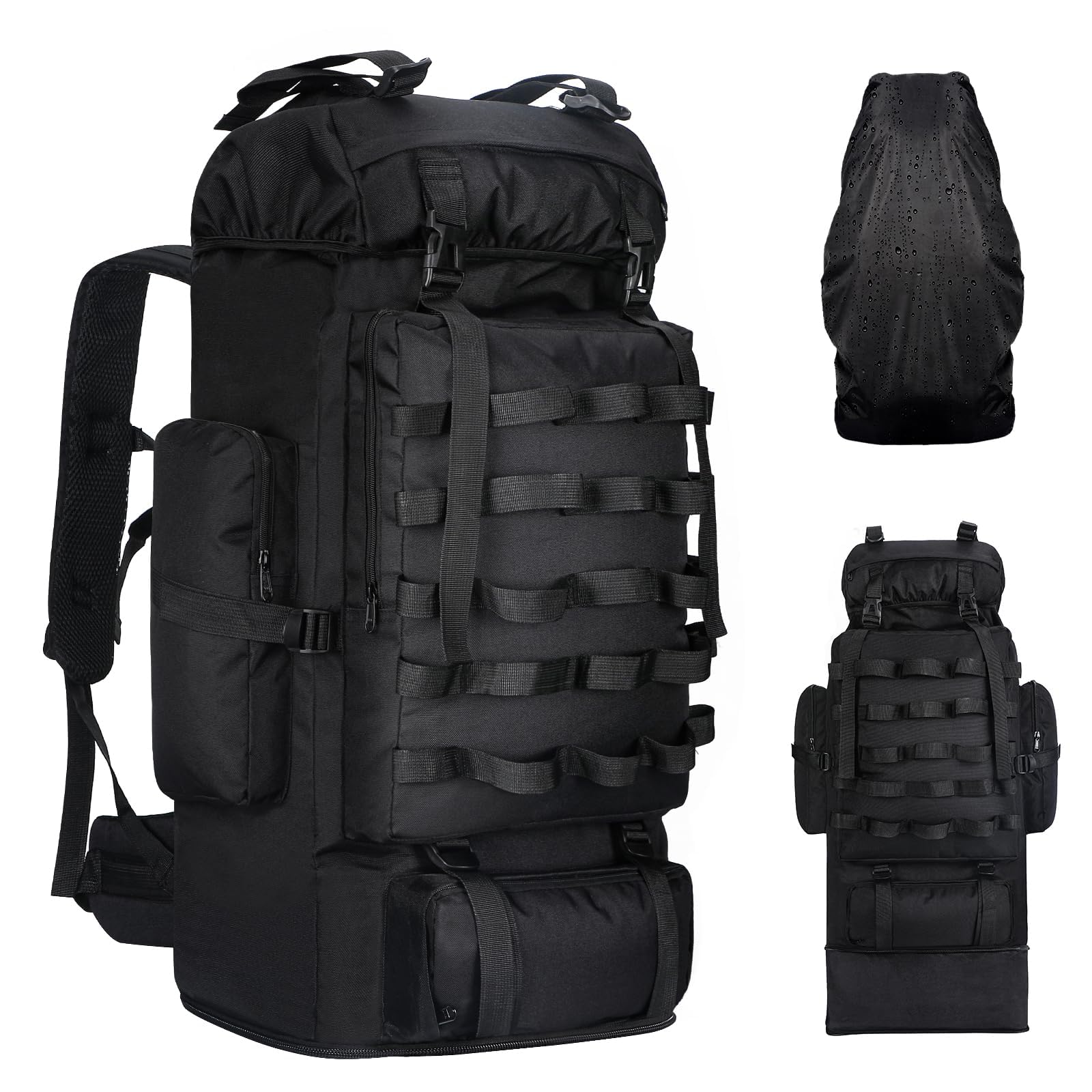 LibSkyln 70L/100L Camping Hiking Backpack with Rain Cover, Expandable Large Military Tactical Backpack, Waterproof Molle Racksac