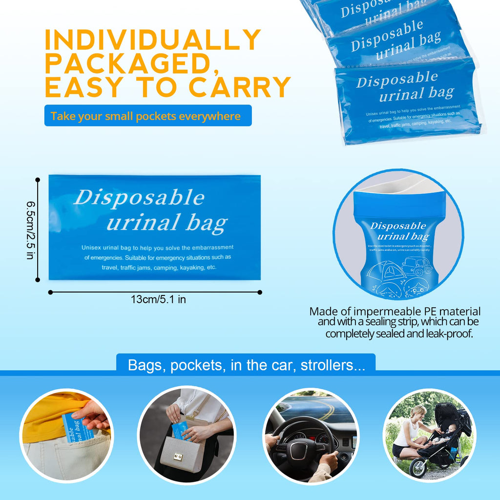 Moodooy Disposable Emergency Urinal Bag, 8 Pack Portable Camping Pee Bags, Travel Pee Bags, Traffic Jam Portable Urine Bag, Vomi