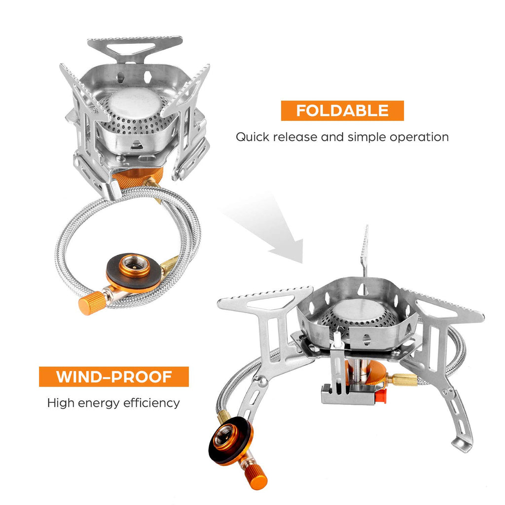 Odoland 3500W Windproof Camp Stove Camping Gas Stove With Fuel Canister Adapter, Piezo Ignition, Carry Case, Portable Collapsibl