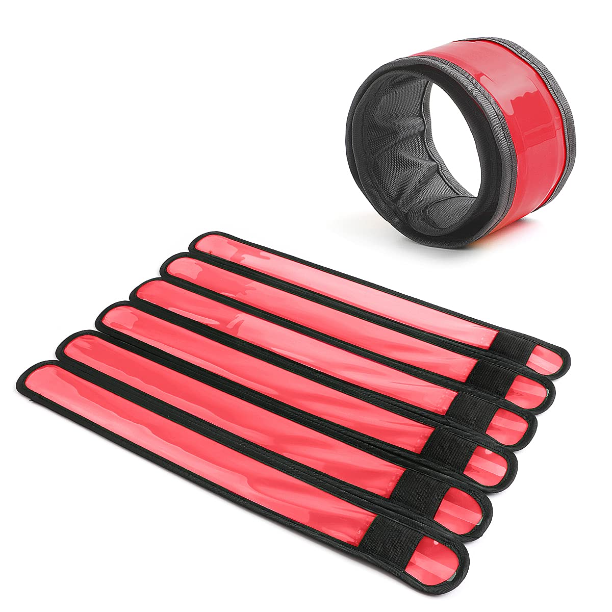 Esonstyle 6 Pcs Red Led Light Up Band Slap Bracelets, Night Safety Wrist Band For Cycling Walking Running Concert Camping Outdoo