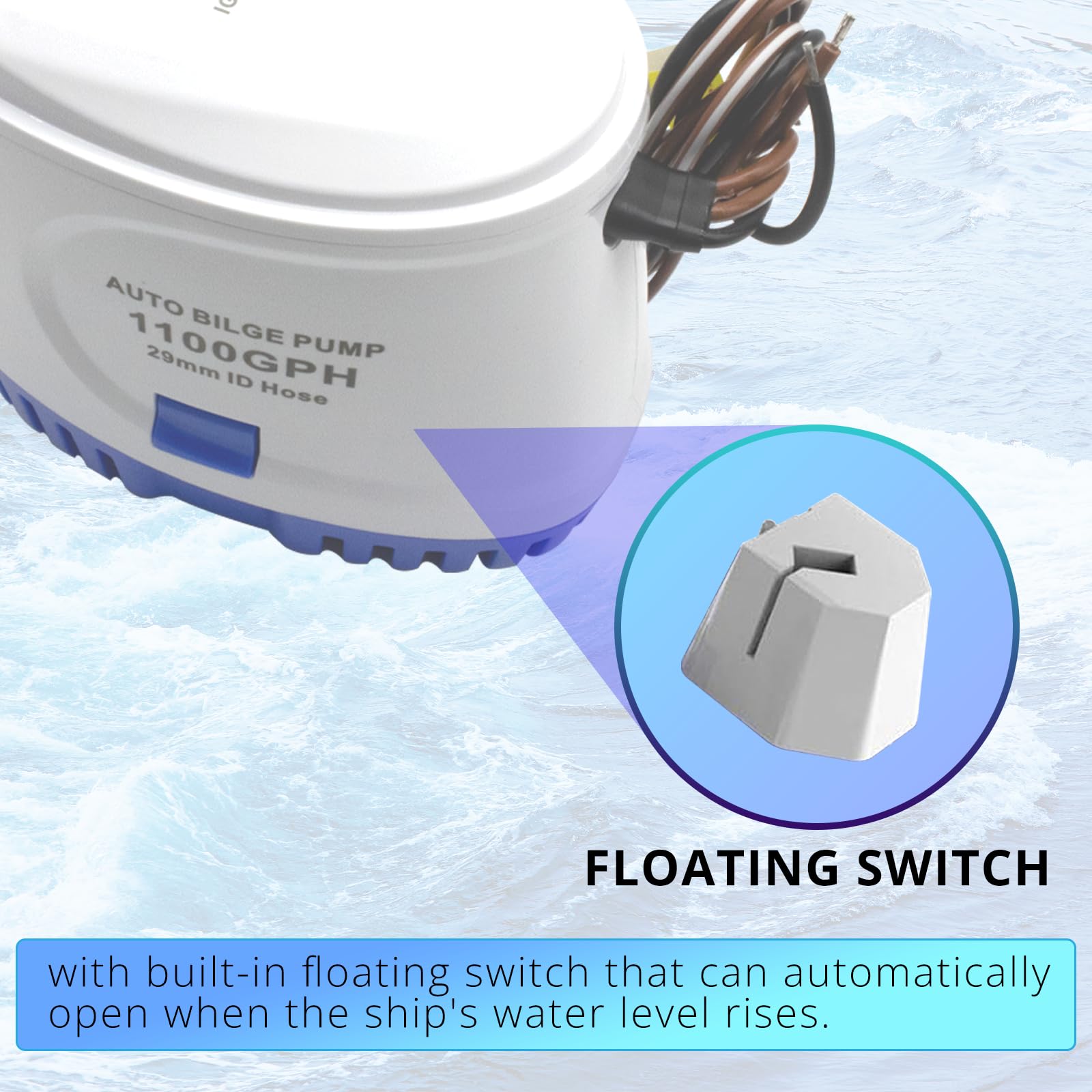 Yqmigu Automatic Water Pump 1100Gph,12V Bilge Pump,Equipped With Internal Floating Switch, Suitable For Submarines, Basement Pud