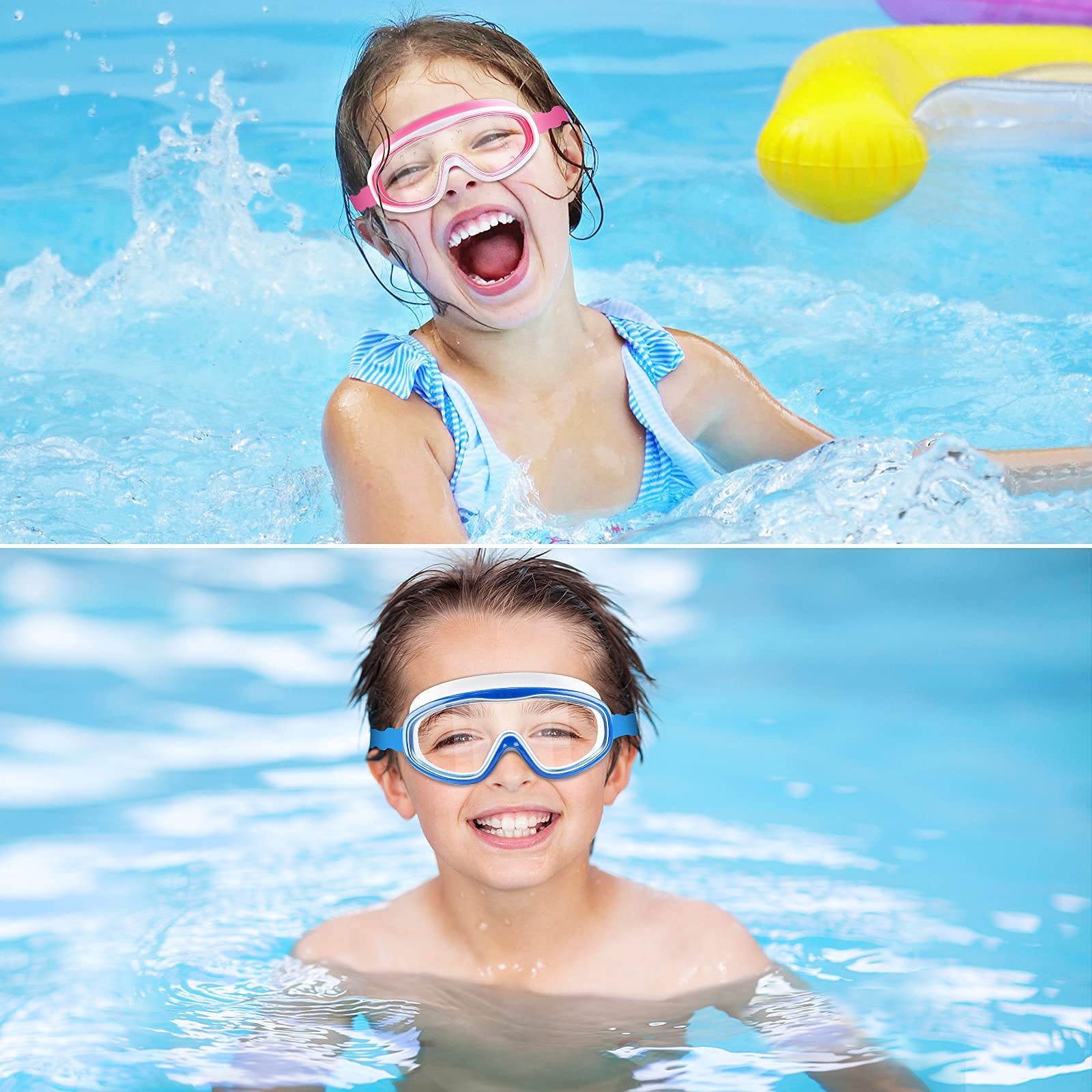 Cooloo Kids Swim Goggles For Age 3-15, 2 Pack Kids Goggles For Swimming With Nose Cover, No Leaking, Anti-Fog, Waterproof, Green
